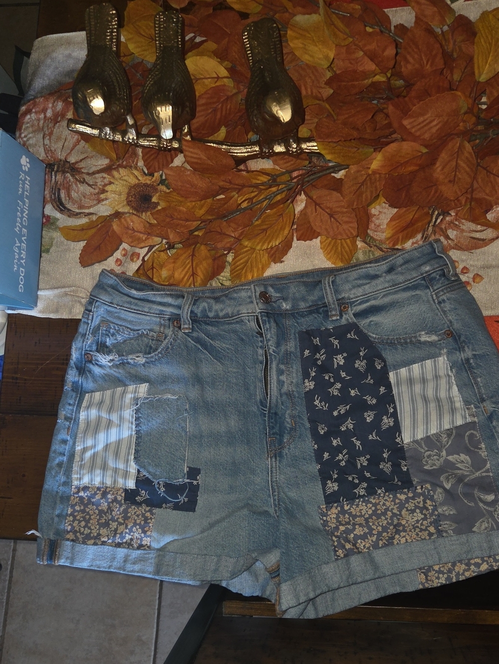 American Eagle Outfitters Blue Patchwork Denim Shorts